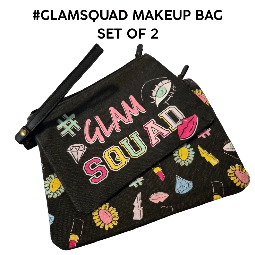 🫟3/$12🫟 Black #GLAMSQUAD Makeup Bag Set of 2